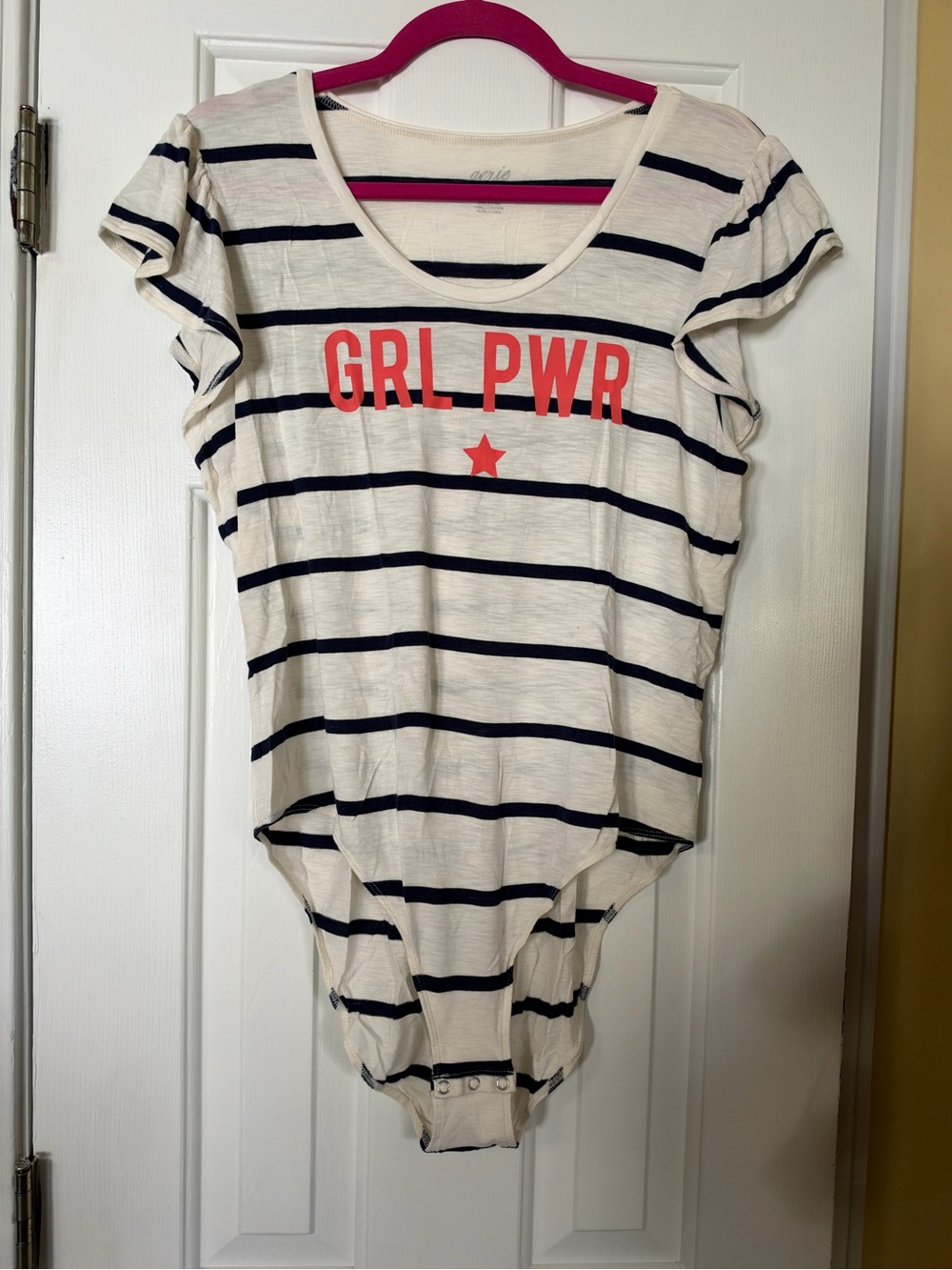 aerie White & Navy Striped 'GRL PWR' Graphic Bodysuit